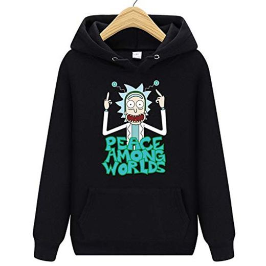 HOSD Sudaderas con Capucha Impresas Hombres Otoño Invierno Algodón Manga Larga Hip Hop Rick Morty Streetwear Ropa Hombre