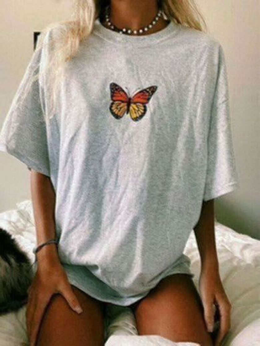 Social Goodsatar Mujer Rosa Manga corta Casual Camiseta Mezcla de algodón Cuello en