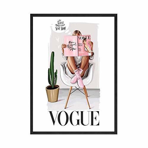 Elemento de la categoría hogar NR Carteles e Impresiones de Moda Vogue Mujeres niñas Leyendo Revista Lienzo