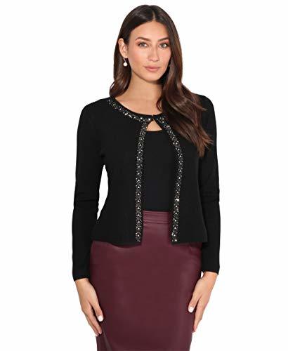 Lugares KRISP Rebeca Mujer Punto Manga Larga Bolero Elegante Chaqueta Corta Cárdigan, Negro