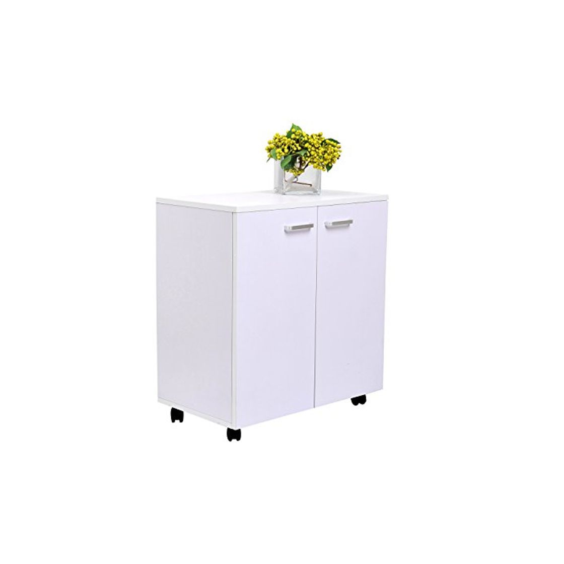 Productos HOMCOM Mesa Armario Movil Mueble TV de Madera con Ruedas y 2 Puertas Consola Cajonera 60x35x65cm