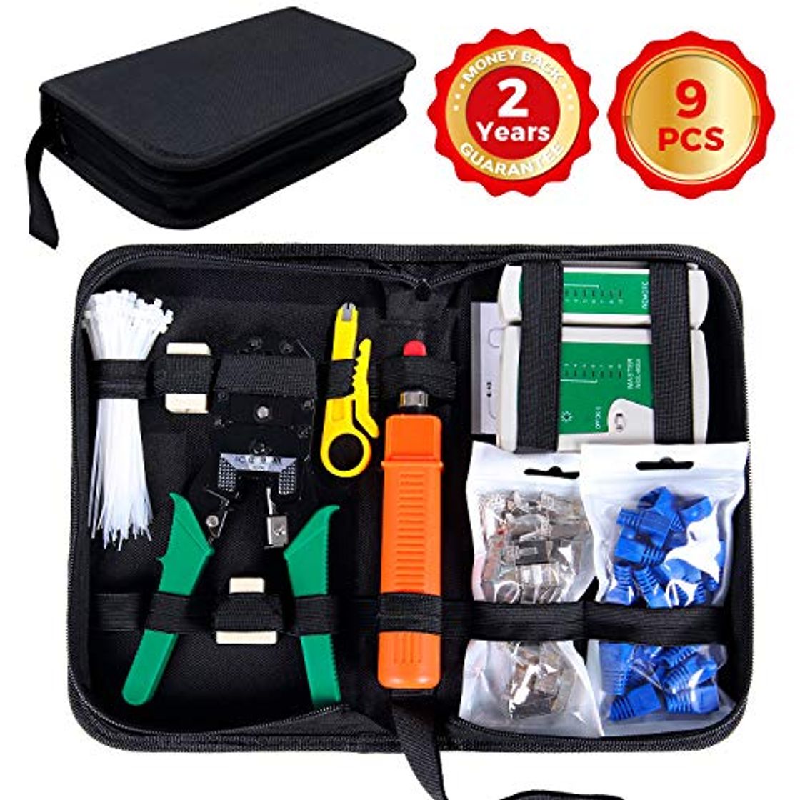 Product SGILE Comprobador de Cable de Red RJ45 Network Tool Kits Red Profesional Mantenimiento de la Computadora Lan Cable Tester 9 en 1 Herramientas de Reparación