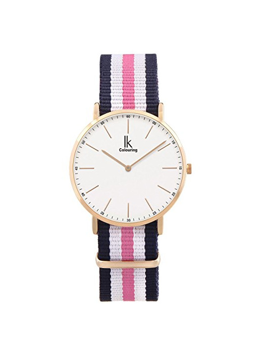 Producto Alienwork Reloj Unisex Relojes Mujer Hombre Nylon Azul Analógicos Cuarzo Oro Rosa