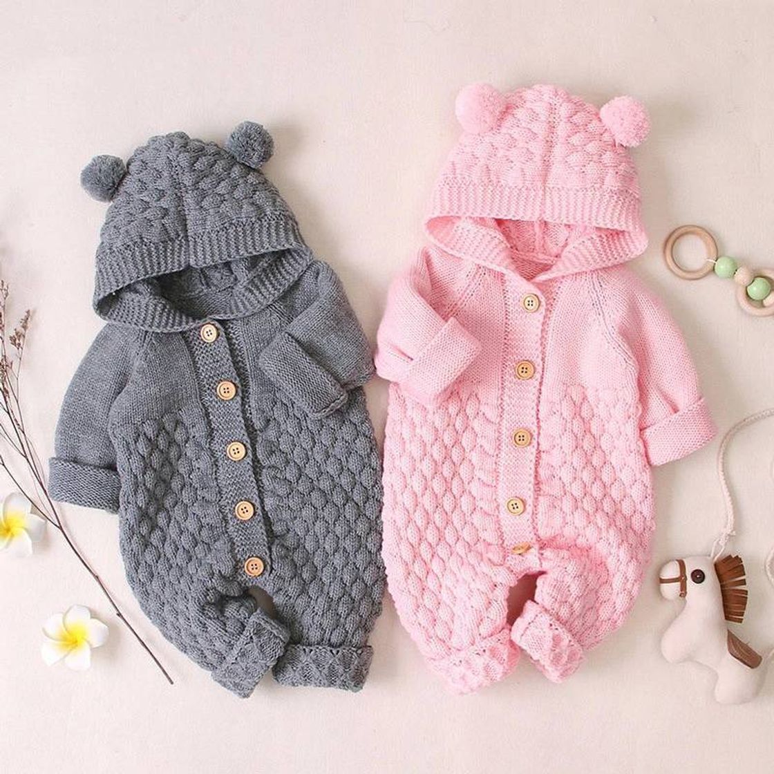 Moda Baby Unisex Hooded Knitted Rompers Sweater Jumpsuit