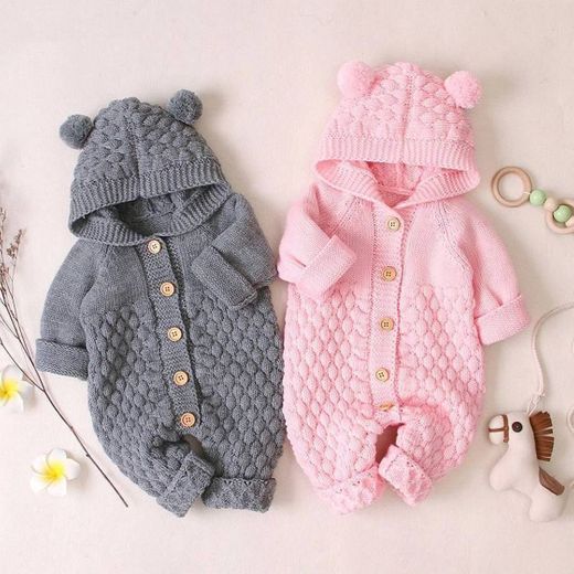 Baby Unisex Hooded Knitted Rompers Sweater Jumpsuit