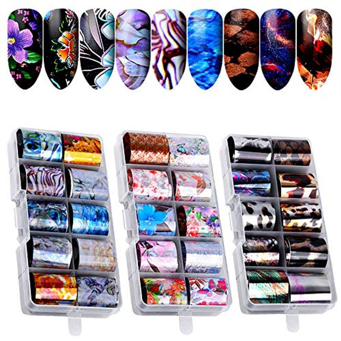 Product Kalolary Nail Art Foil, 30 colores Holográfico Nail Stickers Tips Wraps Foil Transfer