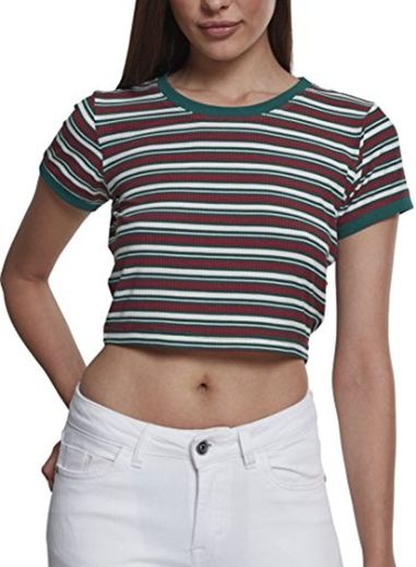 Urban Classics Ladies Rib Stripe Cropped tee Camiseta, Multicolor