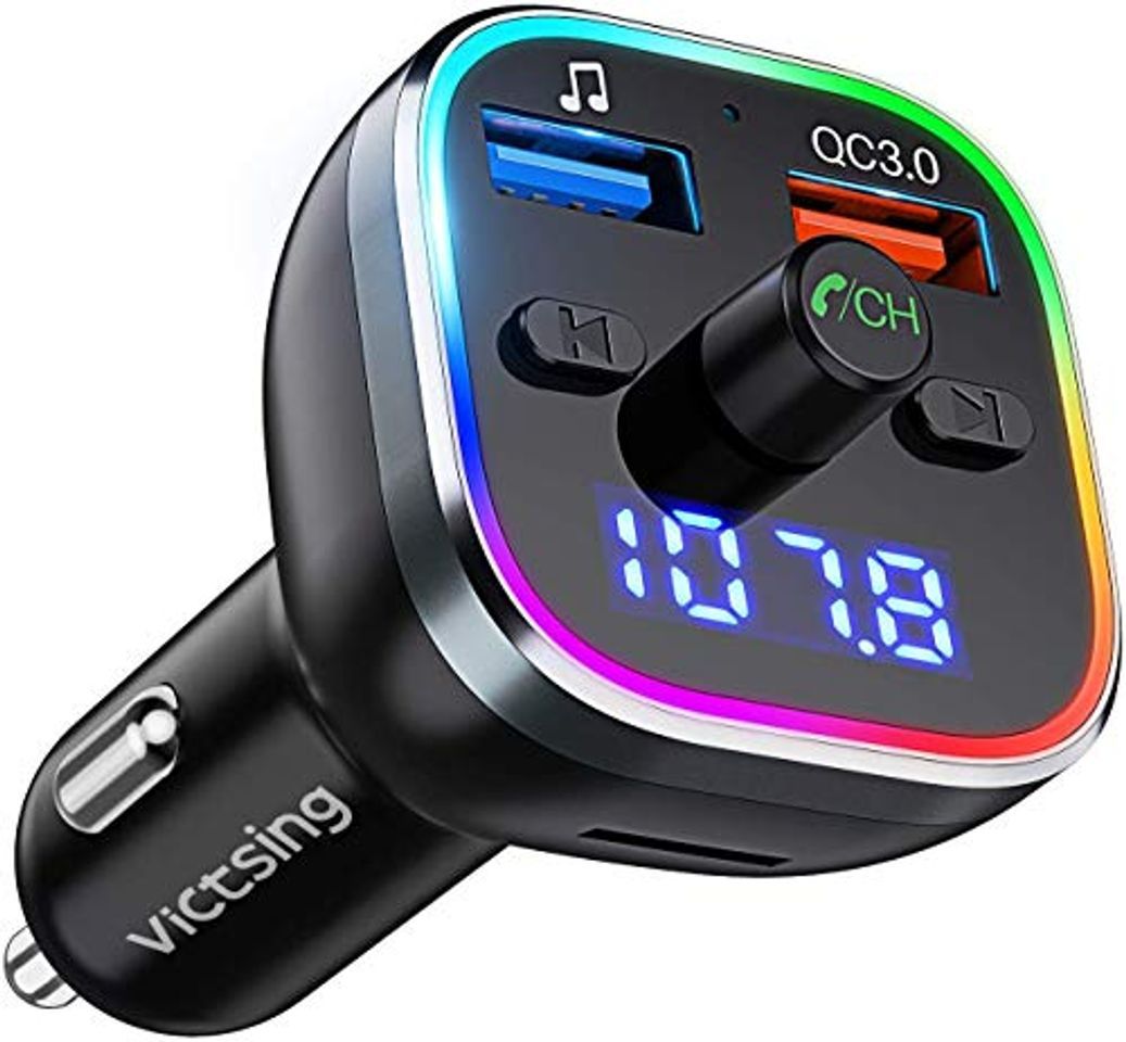 Electrónica Transmisor FM Bluetooth V5.0, [RGB 7 Colores Luz de Anillo] VicTsing Manos