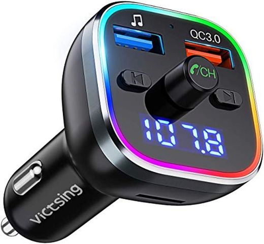 Transmisor FM Bluetooth V5.0, [RGB 7 Colores Luz de Anillo] VicTsing Manos