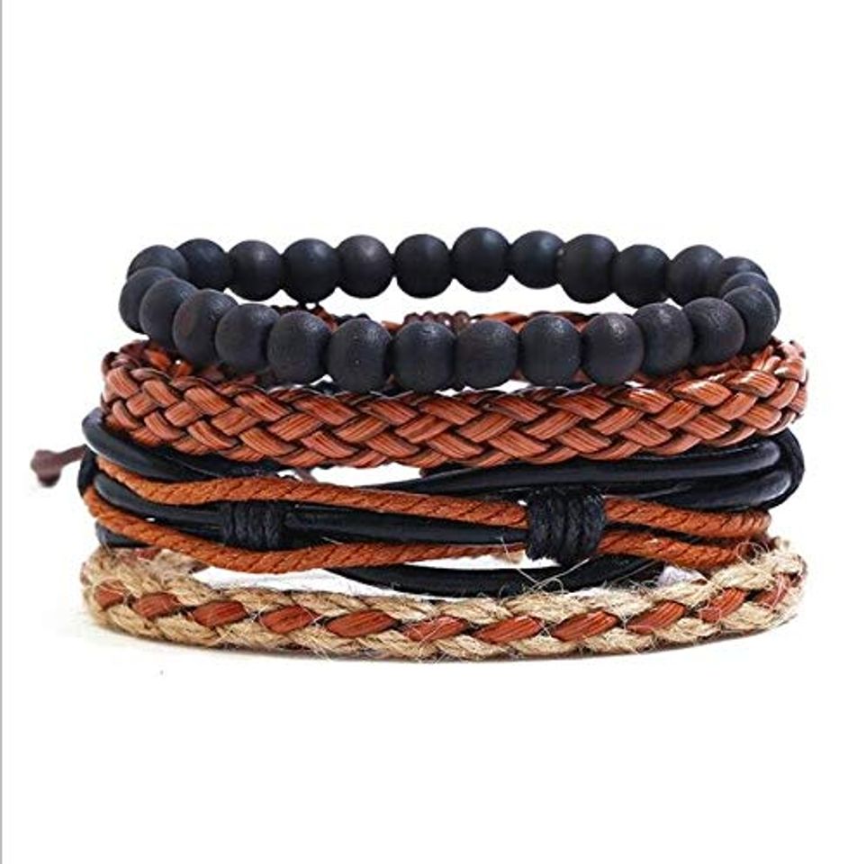 Fashion JYHW 28 Style Wood Bead Pulsera de Cuero Multicapa Masculina Hombres Pulseras de Cuerda Trenzada Pulseras Brazaletes Pulseira Masculina Joyas Pulsera como Imagen