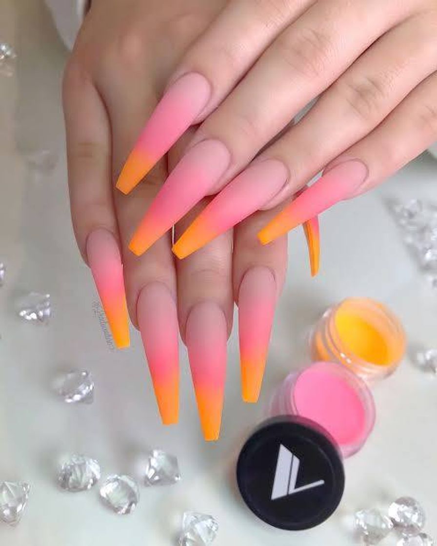 Fashion Unhas-Laranja e Rosa degradê