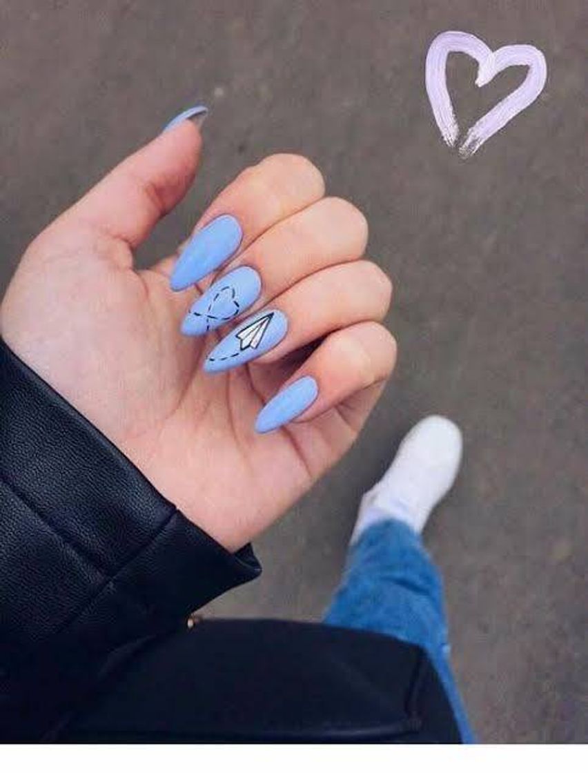Social Unhas- Azul bebê com desenho de avião de papel