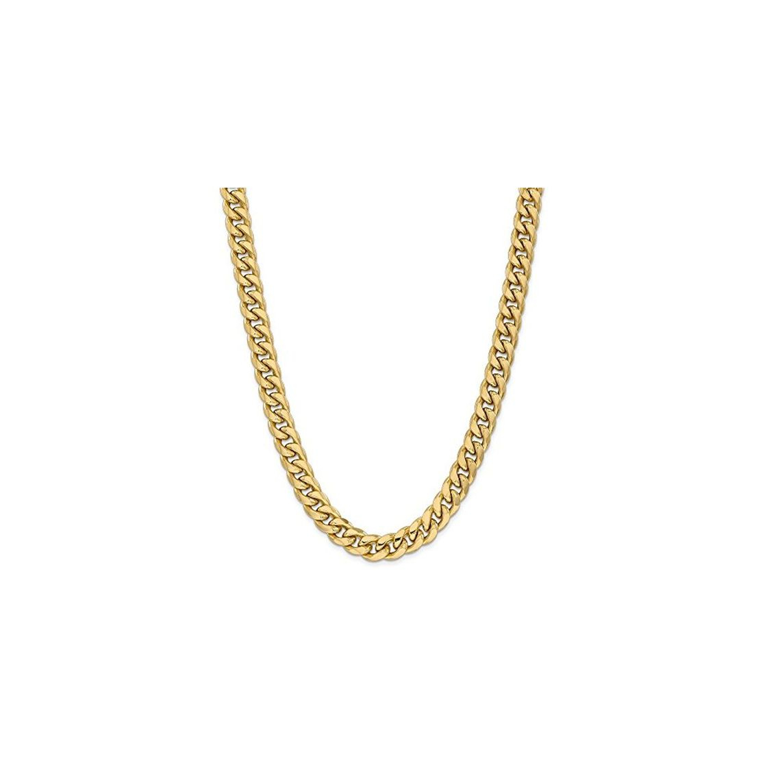 Social Collar de cadena cubana semisólida de oro amarillo de 14 quilates