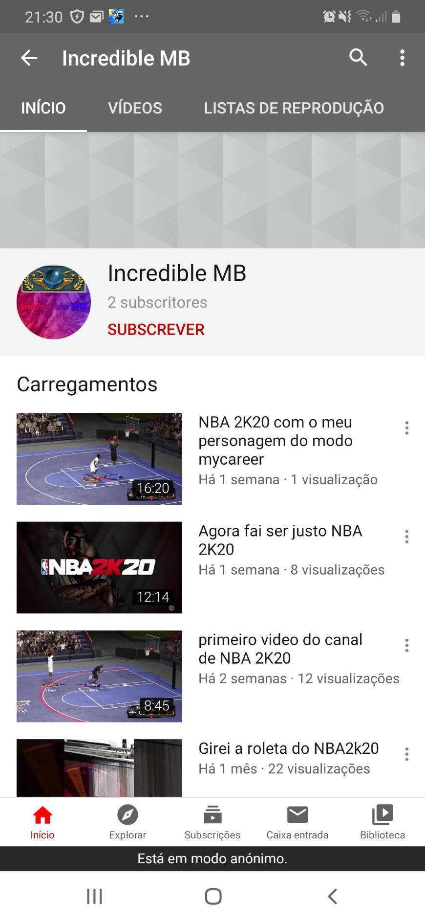 O meu canal de YouTube