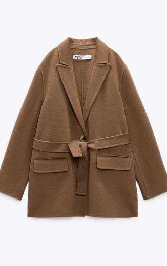 BELTED WOOL BLEND COAT - taupe brown