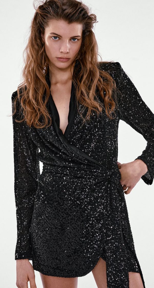 Fashion SEQUIN WRAP DRESS - Black