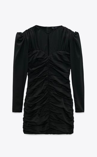 VOLUMINOUS SLEEVE DRAPED DRESS - Black