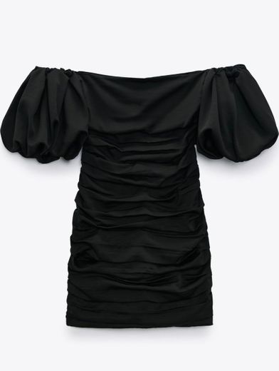 SHORT DRESS WITH RUCHING - Black