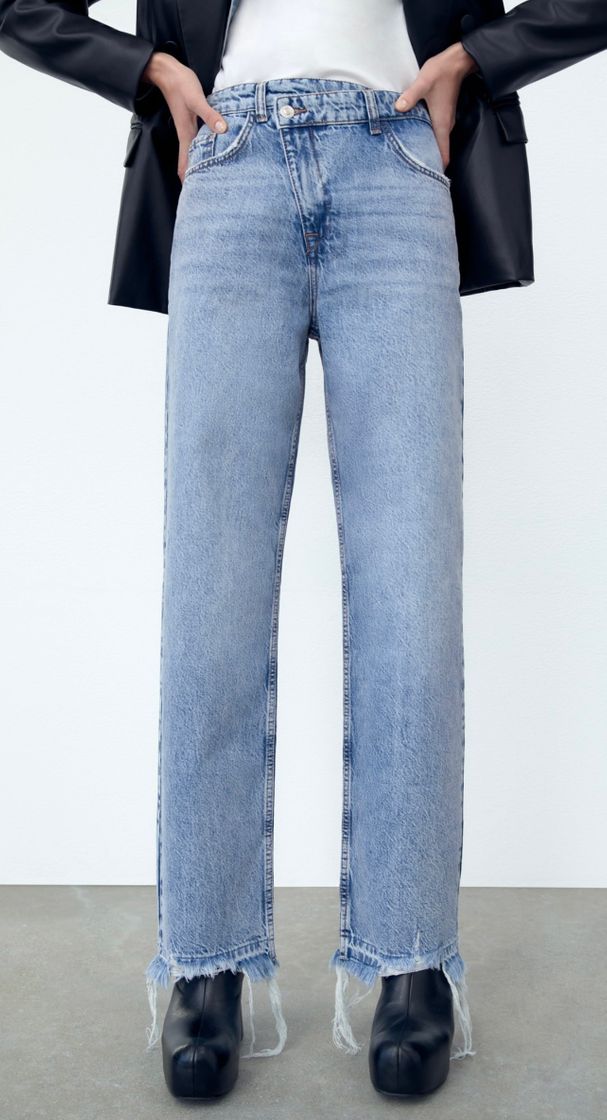 Fashion Z1975 FRAYED HEM STRAIGHT LEG JEANS - Mid-blue