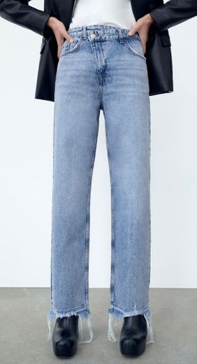 Z1975 FRAYED HEM STRAIGHT LEG JEANS - Mid-blue