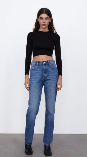 HIGH RISE STRAIGHT LEG JEANS - Black