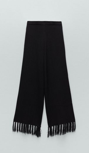 TEXTURED KNIT TROUSERS WITH FRINGING - Black