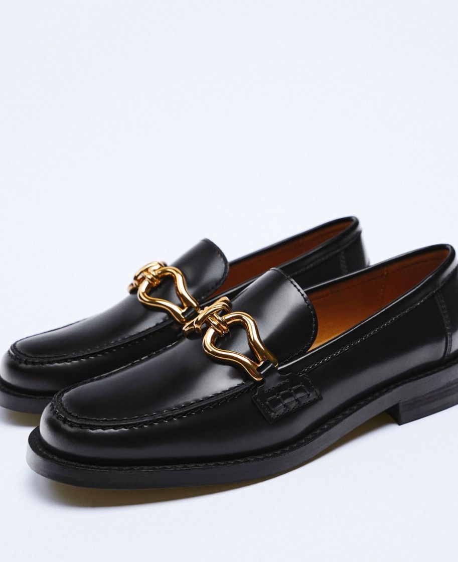 Fashion EMBELLISHED LEATHER LOAFERS - Black