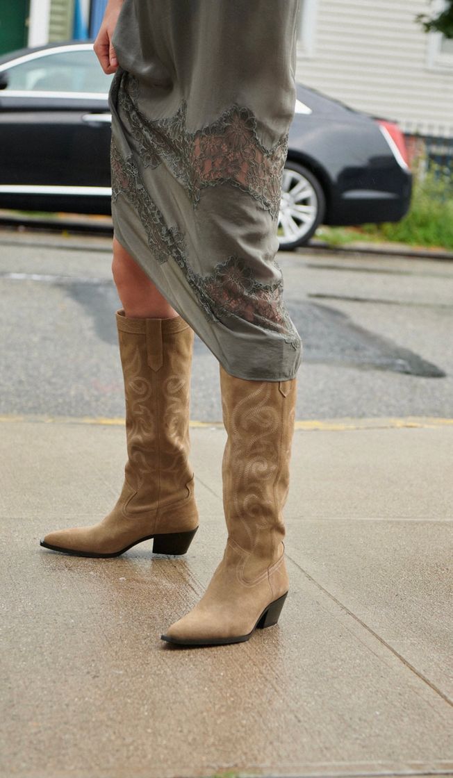 Fashion SPLIT SUEDE COWBOY BOOTS - Sand Brown