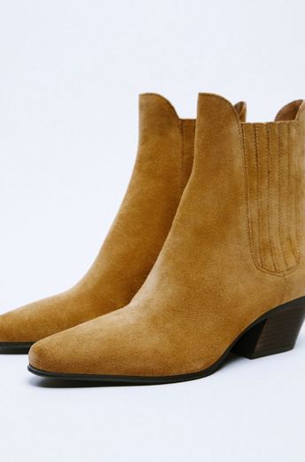 COWBOY SPLIT LEATHER ANKLE BOOTS - Brown