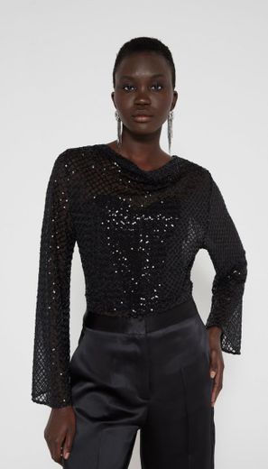 SEQUIN MESH TOP - Black