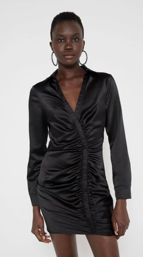 DRAPED SATIN EFFECT DRESS - Black