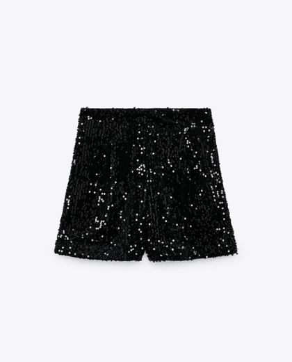 SEQUIN HIGH WAISTED SHORTS - Black