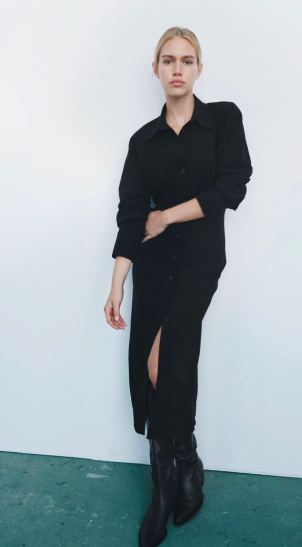 Social MIDI SHIRT DRESS - Black