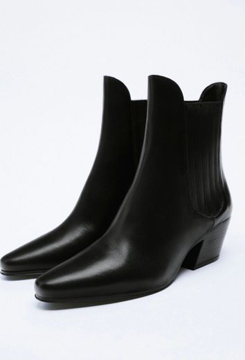 LEATHER COWBOY ANKLE BOOTS - Black