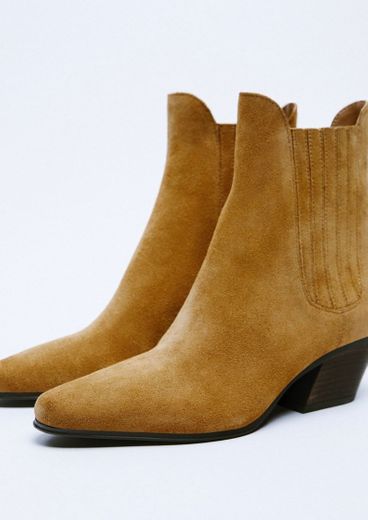 COWBOY SPLIT LEATHER ANKLE BOOTS - Brown