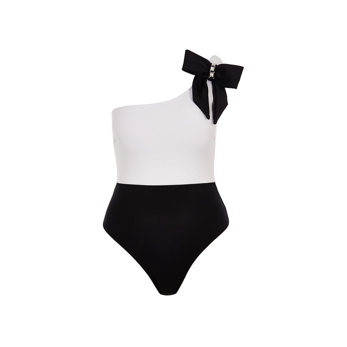 Moda Black monochrome one bow shoulder swimsuit