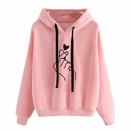 Fashion K-youth Sudadera con Capucha de Manga Larga con Estampado de Corazones para