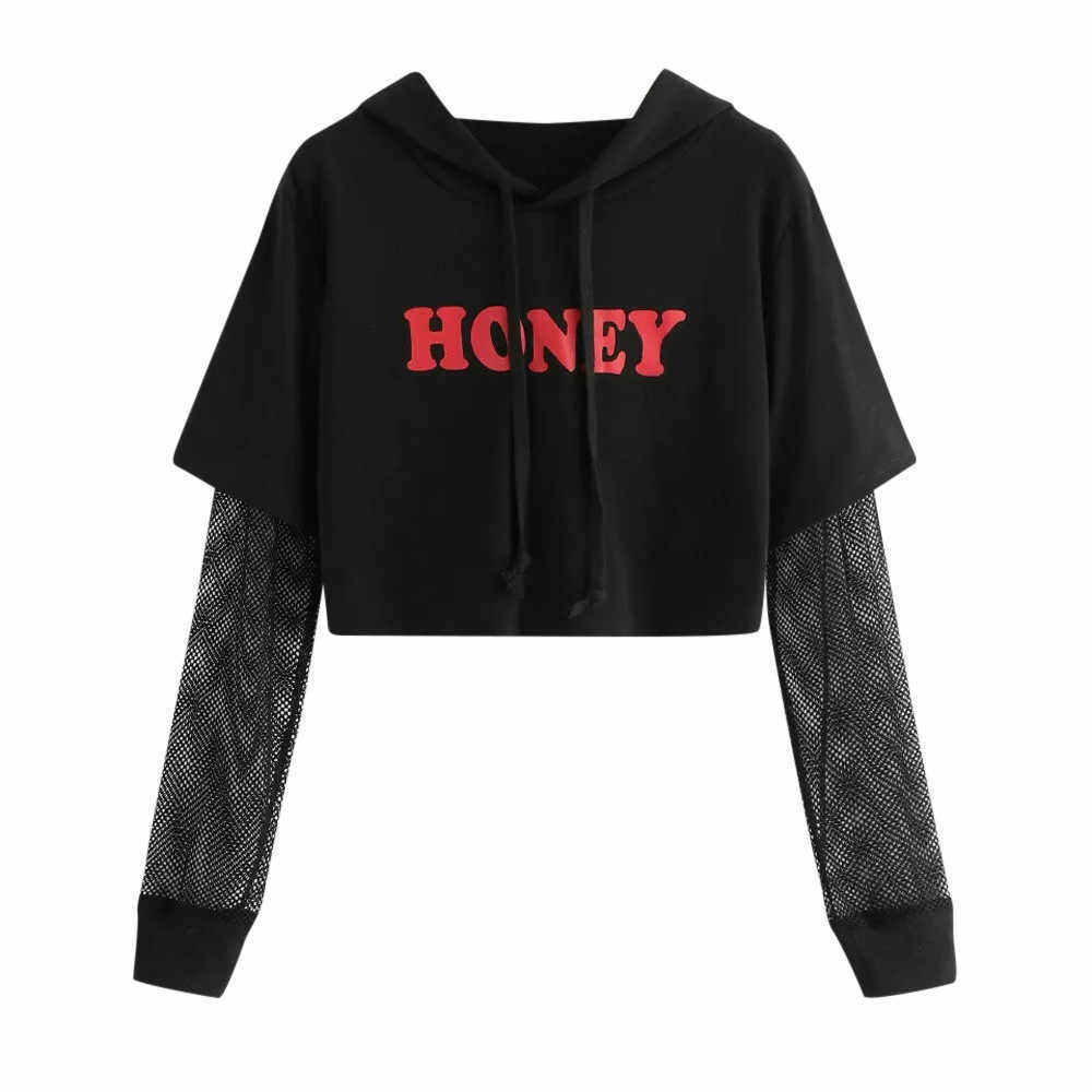 Fashion Women Sweatshirts Mesh Solid Blouse Wild Shirt Long Sleeve Hooded Coat Hoody