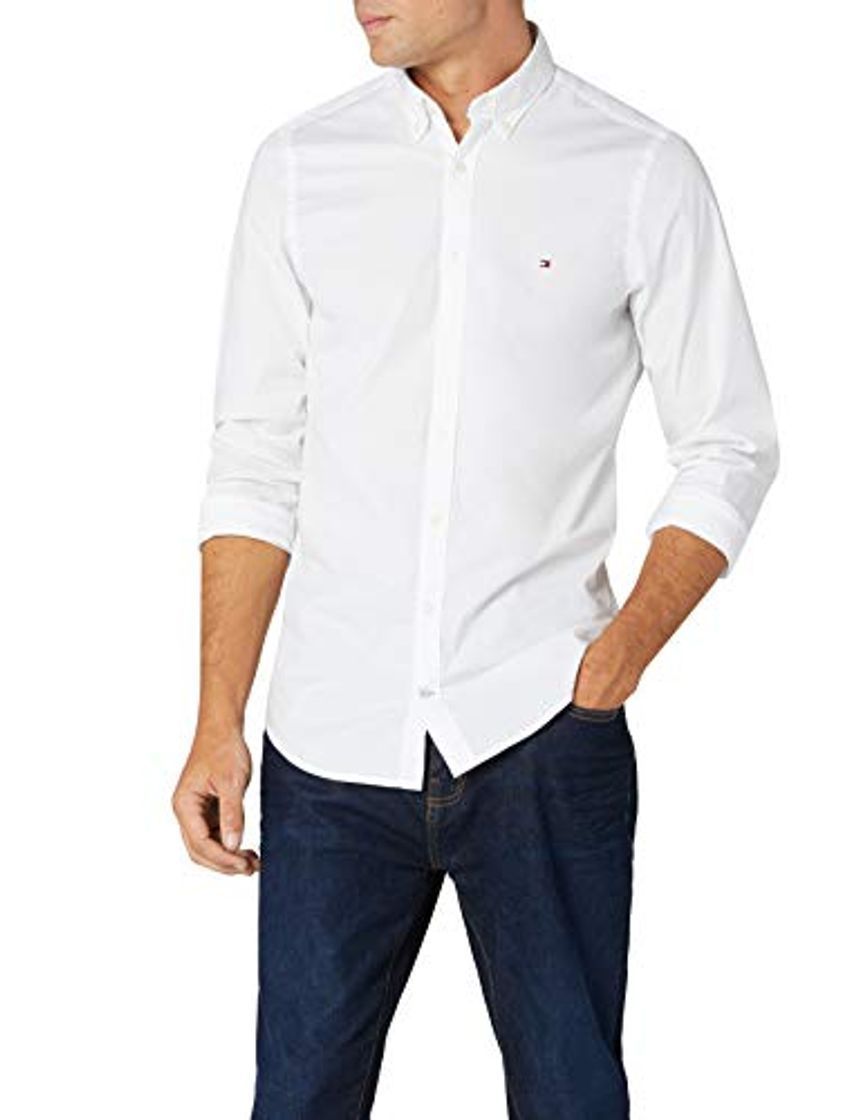 Social Tommy Hilfiger Core Stretch Slim Poplin Shirt Camisa, Blanco
