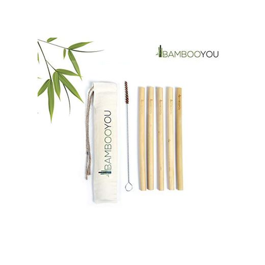 Pajitas de bambú reutilizables de alta calidad con 5 pajitas y 1