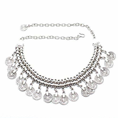 Producto RQZQ Cuerpo Cadena Bohemio Vintage Colar Moneda de Plata Gargantilla Collar Babero Pendientes Turco Gitana India Tribal Collar Conjuntos de joyería afganos