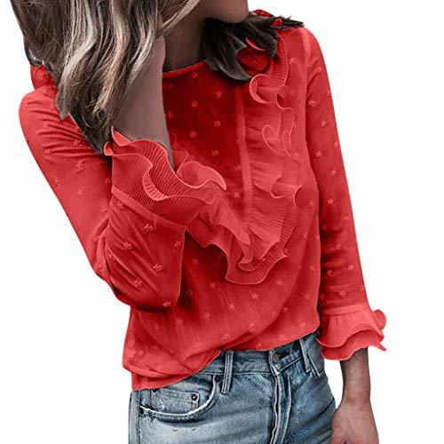 Producto Camisa Elegante Mujer Volantes Camiseta Casual de Lunares con Cuello en O