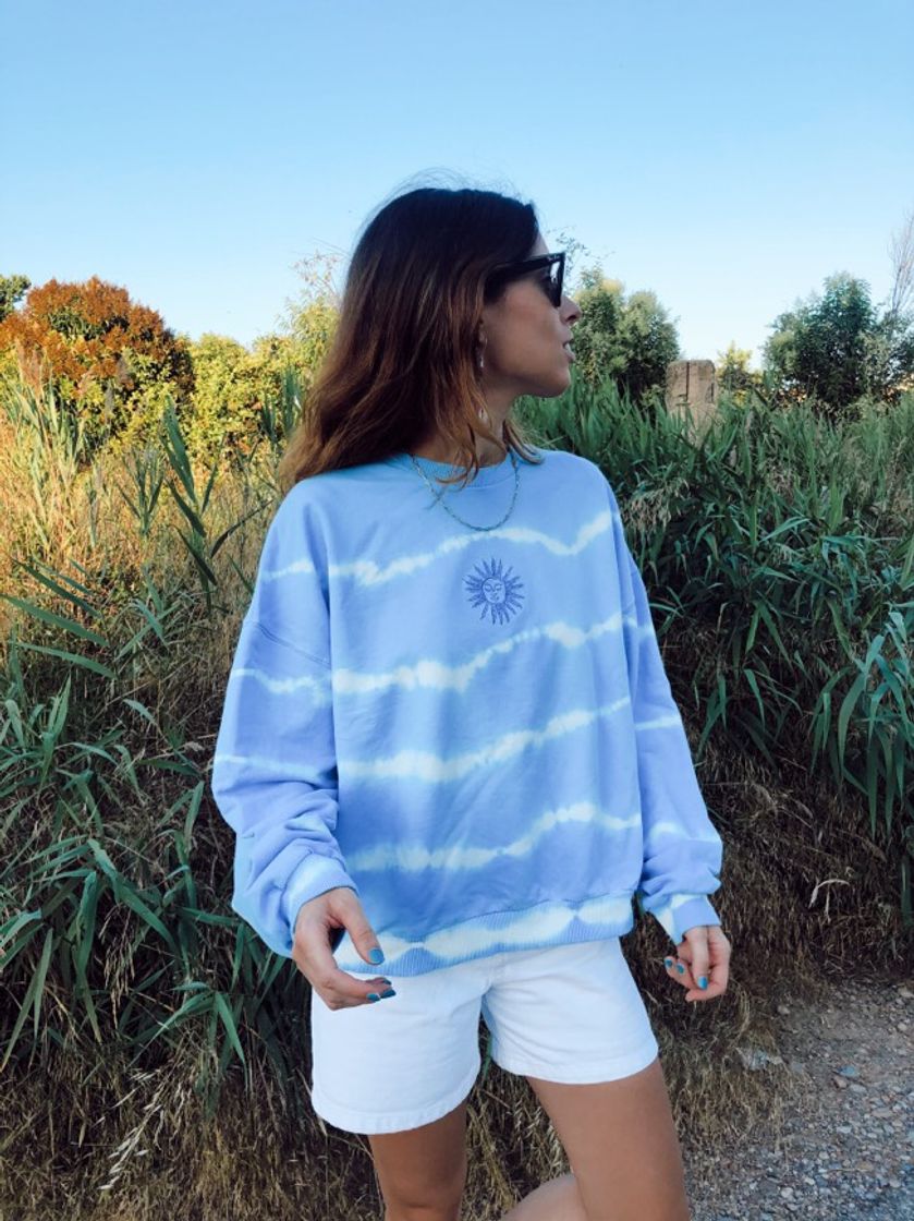 Fashion Blue tie-dye sweatshirt with sun 