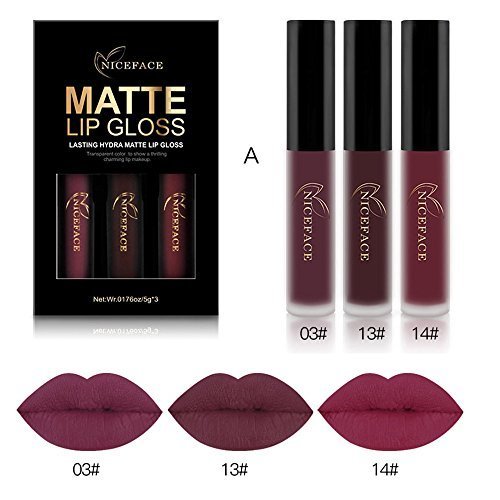 Belleza 2018 Conjunto de 3 Colores de Pintalabios Mate Larga Duracion Labial Permanente