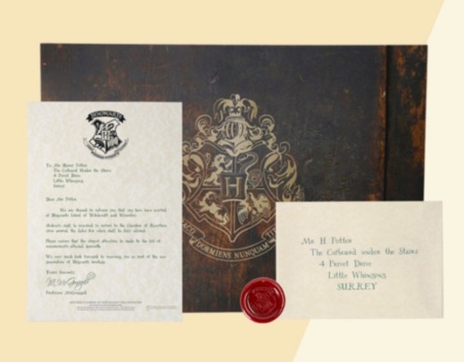 Carta de admisión Hogwarts personalizada