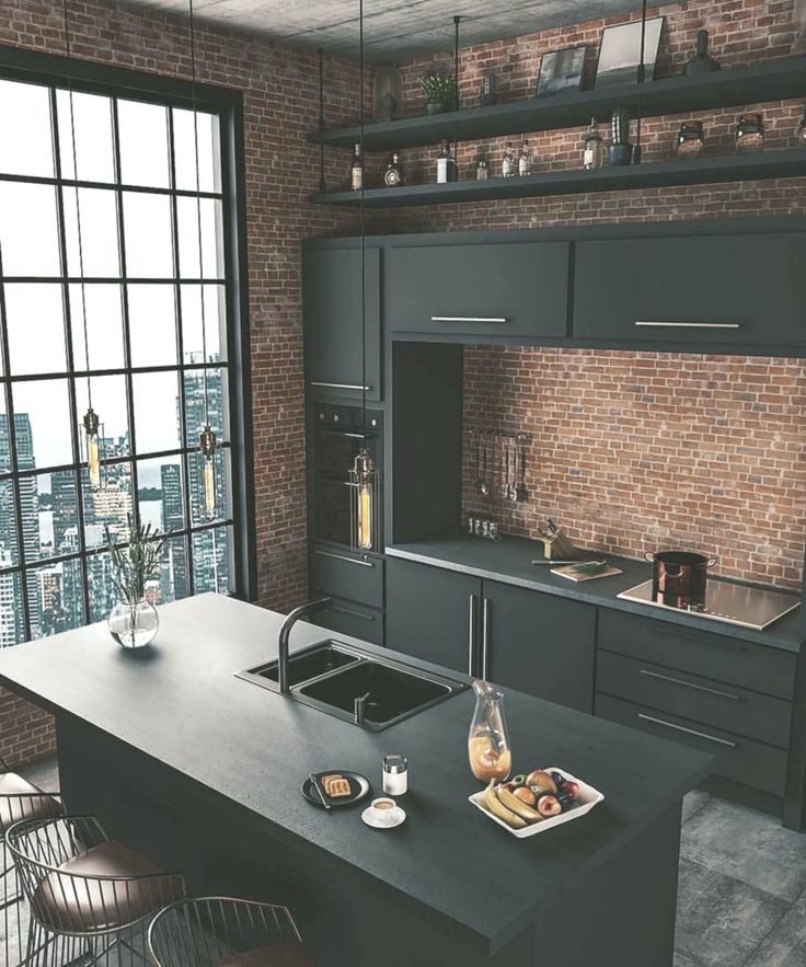 Fashion Black kitchen amazing window view 👀