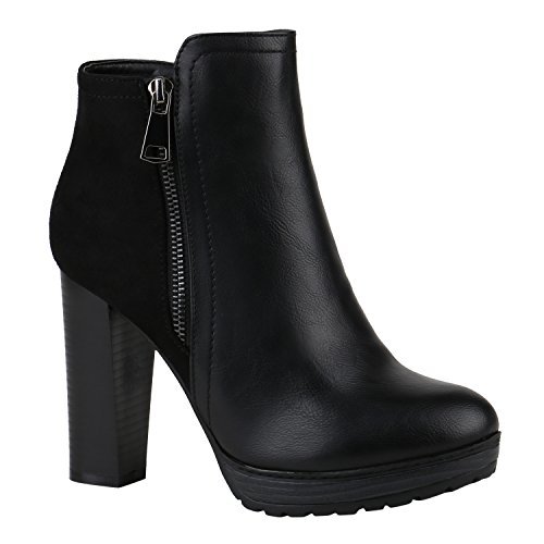 Place Stiefelparadies Mujer Botina Botas con Plataforma con Forro Ligero 144351 Negro 38