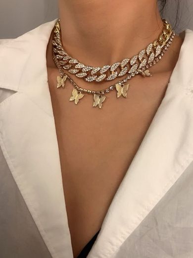 2pcs rhinestone decor necklace