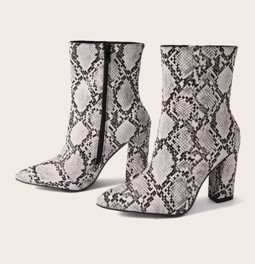 Snakeskin Print Faux Leather Ankle Boots
