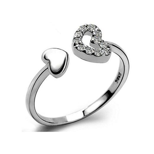 Yazilind Joyas de plata esterlina corazón diseño anillo ajustable para las mujeres